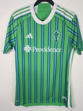 adidas Green Blue Seattle Sounders Soccer Jersey Providence Logo Sz Medium $100